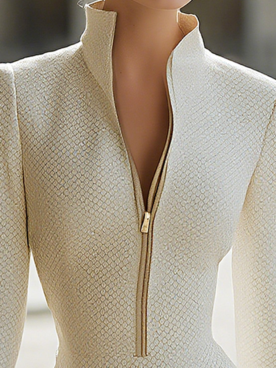 Tara - Textured Zip-Up Mini Leather Dress in Hourglass Shape