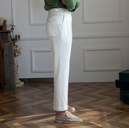 Double Pleat Airy Seersucker Trousers Positano