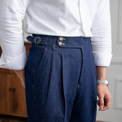 Double Pleat Denim Work Trousers "Rome"