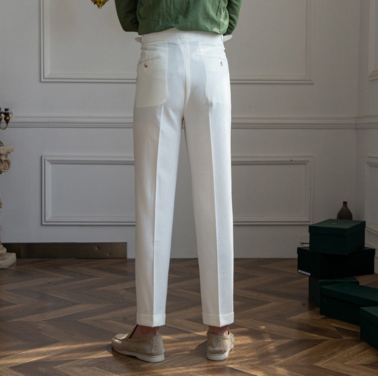 Double Pleat Airy Seersucker Trousers Positano