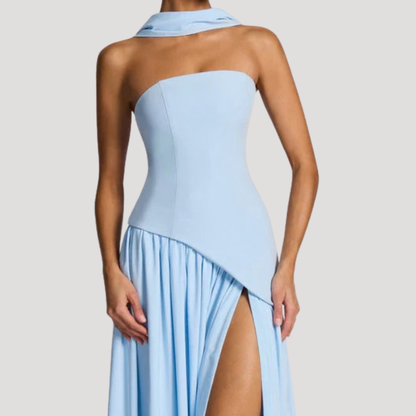 Elegant Strapless Pleated Maxi Dress for Prom and Evening Events