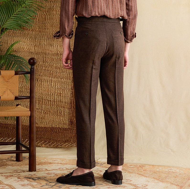 Straight Pleated Linen Blend Trousers Antibes