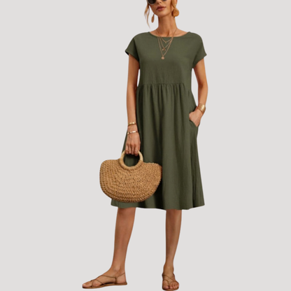 Comfortable Shift Day Dress with Gathered Waist