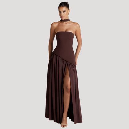 Elegant Strapless Pleated Maxi Dress for Prom and Evening Events