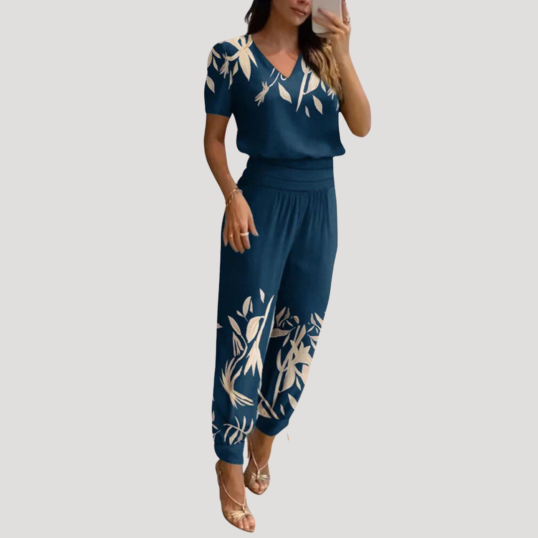 Women’s Chic V-Neck Short Sleeve Co-Ord Set