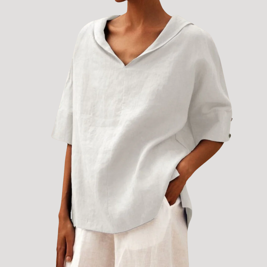 Women's Relaxed Cotton Notch Neck Blouse