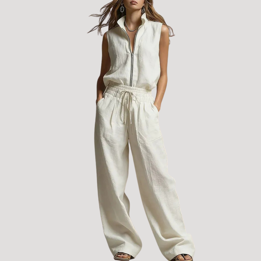 Women’s Summer Comfort Zip Front Co Ord Trouser Set