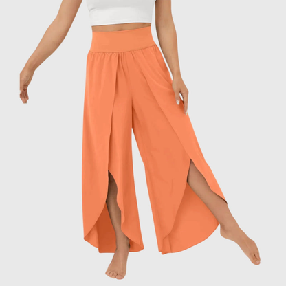 Women’s Elasticated High Waist Wide Leg Split Hem Trousers