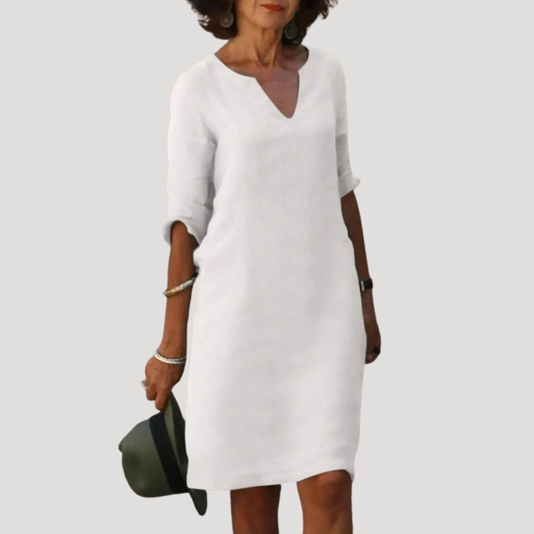 Effortless Shift Day Dress with V-Neck