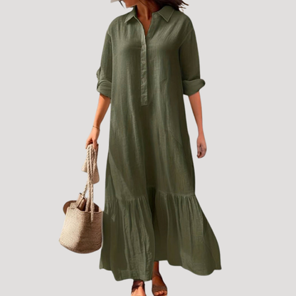Linen Tiered Maxi Shirt Dress