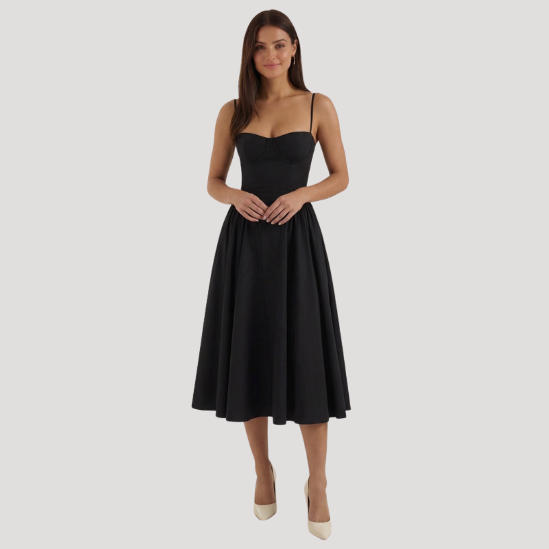 Floral Corset Midi Dress – Fitted Summer Party Dress