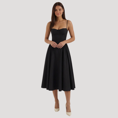 Floral Corset Midi Dress – Fitted Summer Party Dress