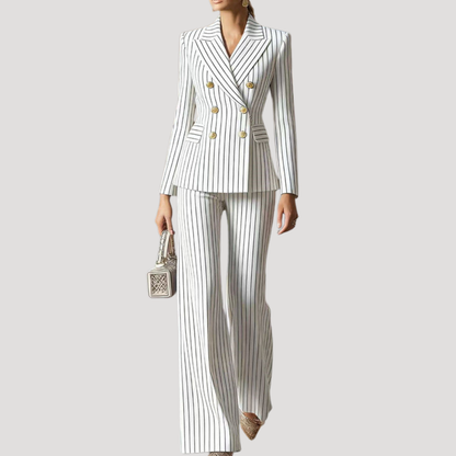 Women’s Double Breasted Elegant Pinstripe Trouser Suit