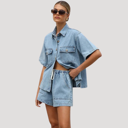 Women’s Denim Shirt and Shorts Co-Ord Set