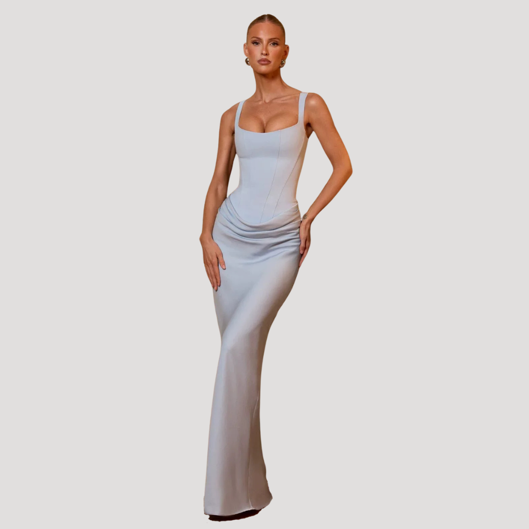 Elegant Square Neck Draped Maxi Dress for Evening Events