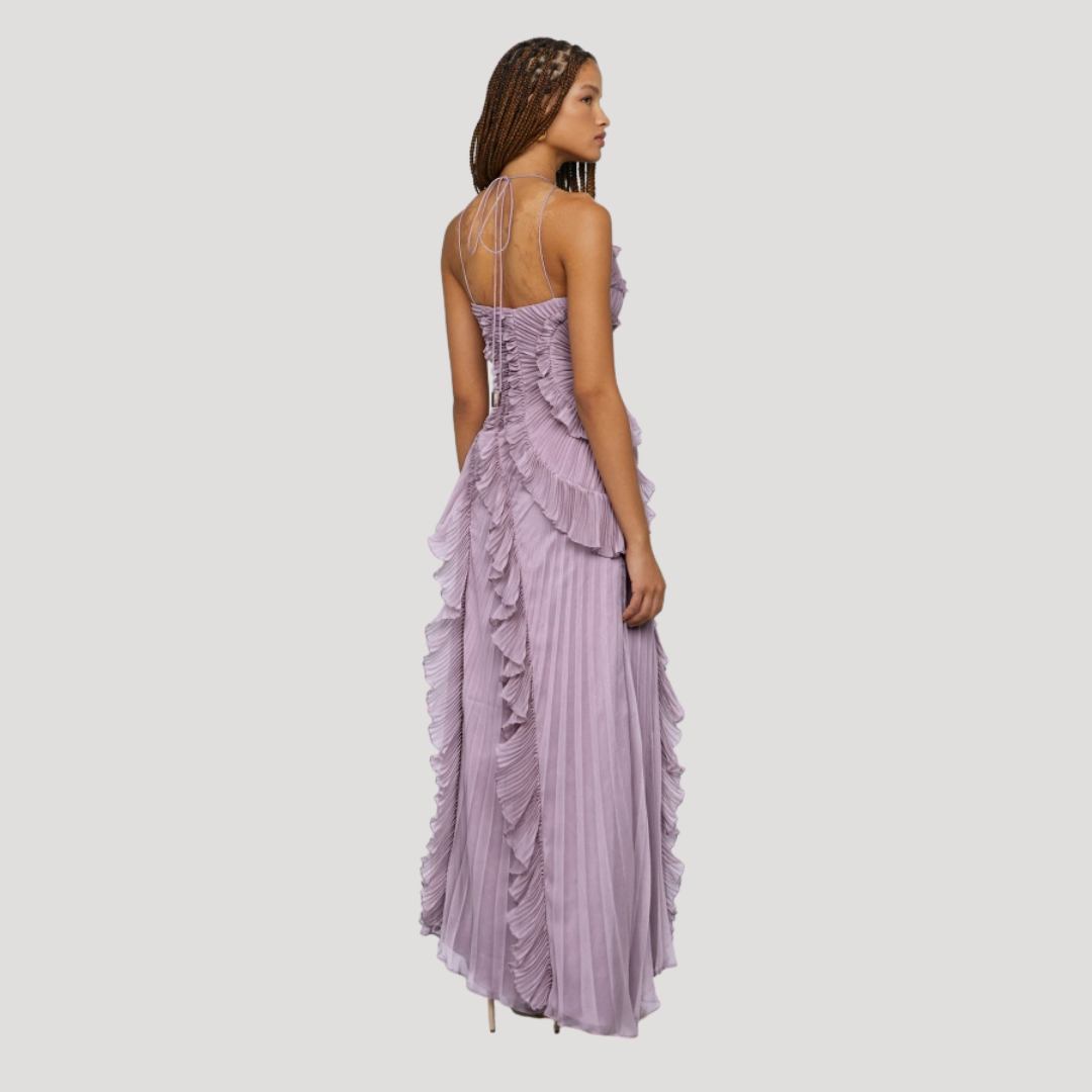 Women’s Elegant Occasion Halter Neck Frill Midi Dress