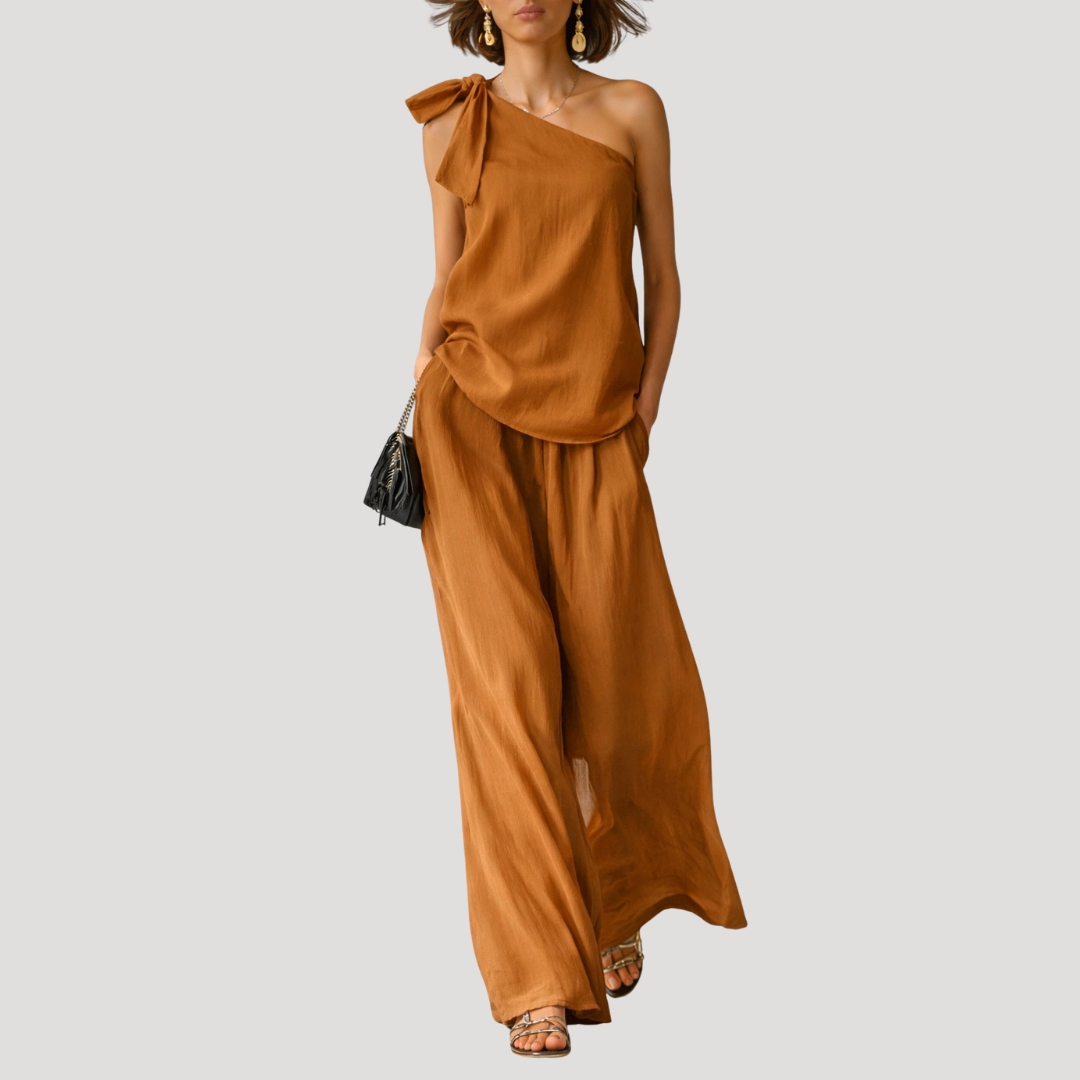Women’s Summer Elegant One Shoulder Co Ord Trouser Set