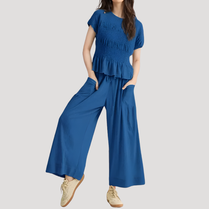 Women’s Peplum Top & Wide-Leg Trousers Co-Ord Set