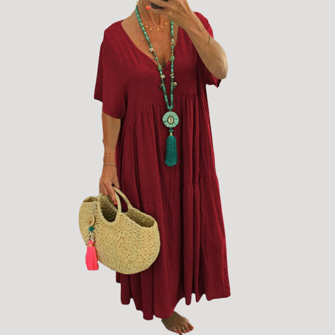 Boho V-Neck Tiered Maxi Dress for Holiday and Beach Days