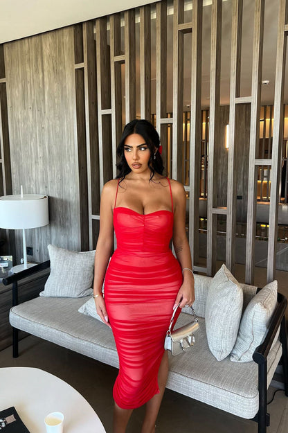 Midi Mesh Dress Life After Love - Red