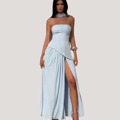 Elegant Strapless Pleated Maxi Dress for Prom and Evening Events