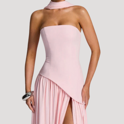 Elegant Strapless Pleated Maxi Dress for Prom and Evening Events