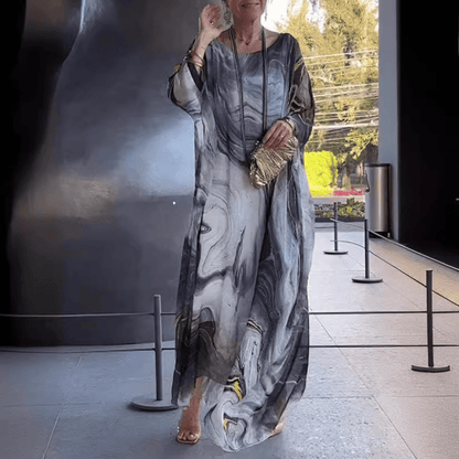 Kyra - Marble Print Chiffon Maxi Dress