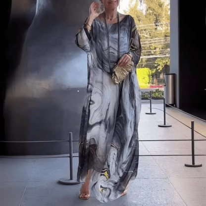Kyra - Marble Print Chiffon Maxi Dress