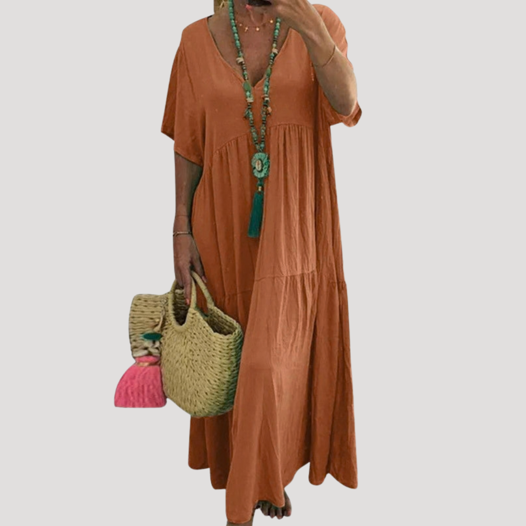 Boho V-Neck Tiered Maxi Dress for Holiday and Beach Days