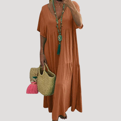 Boho V-Neck Tiered Maxi Dress for Holiday and Beach Days