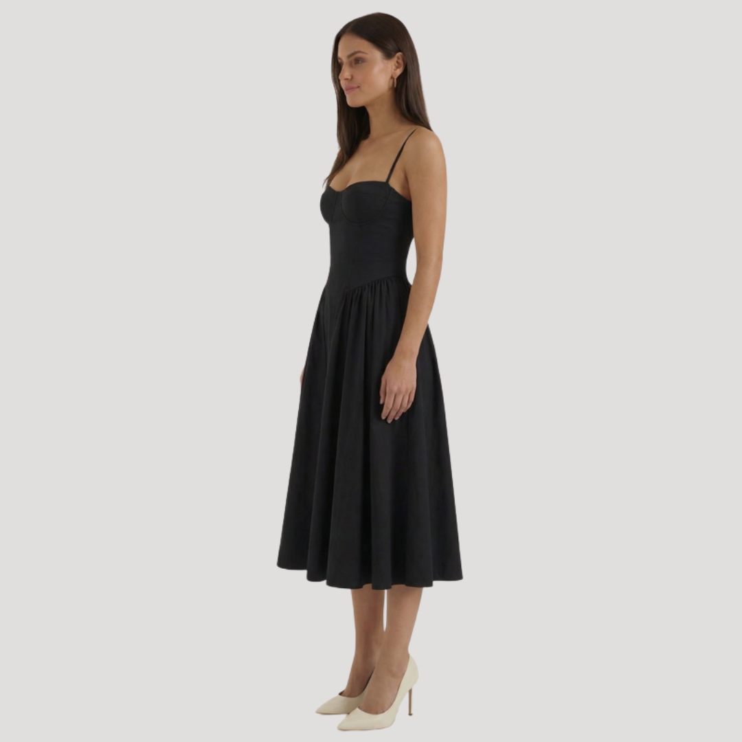 Floral Corset Midi Dress – Fitted Summer Party Dress
