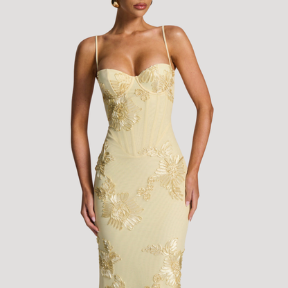 Women’s Elegant Embroidered Spaghetti Strap Evening Maxi Dress