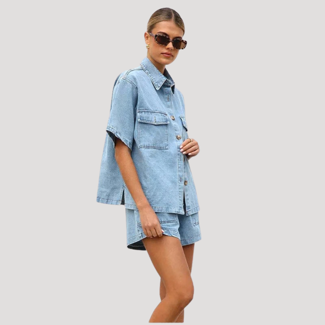 Women’s Denim Shirt and Shorts Co-Ord Set