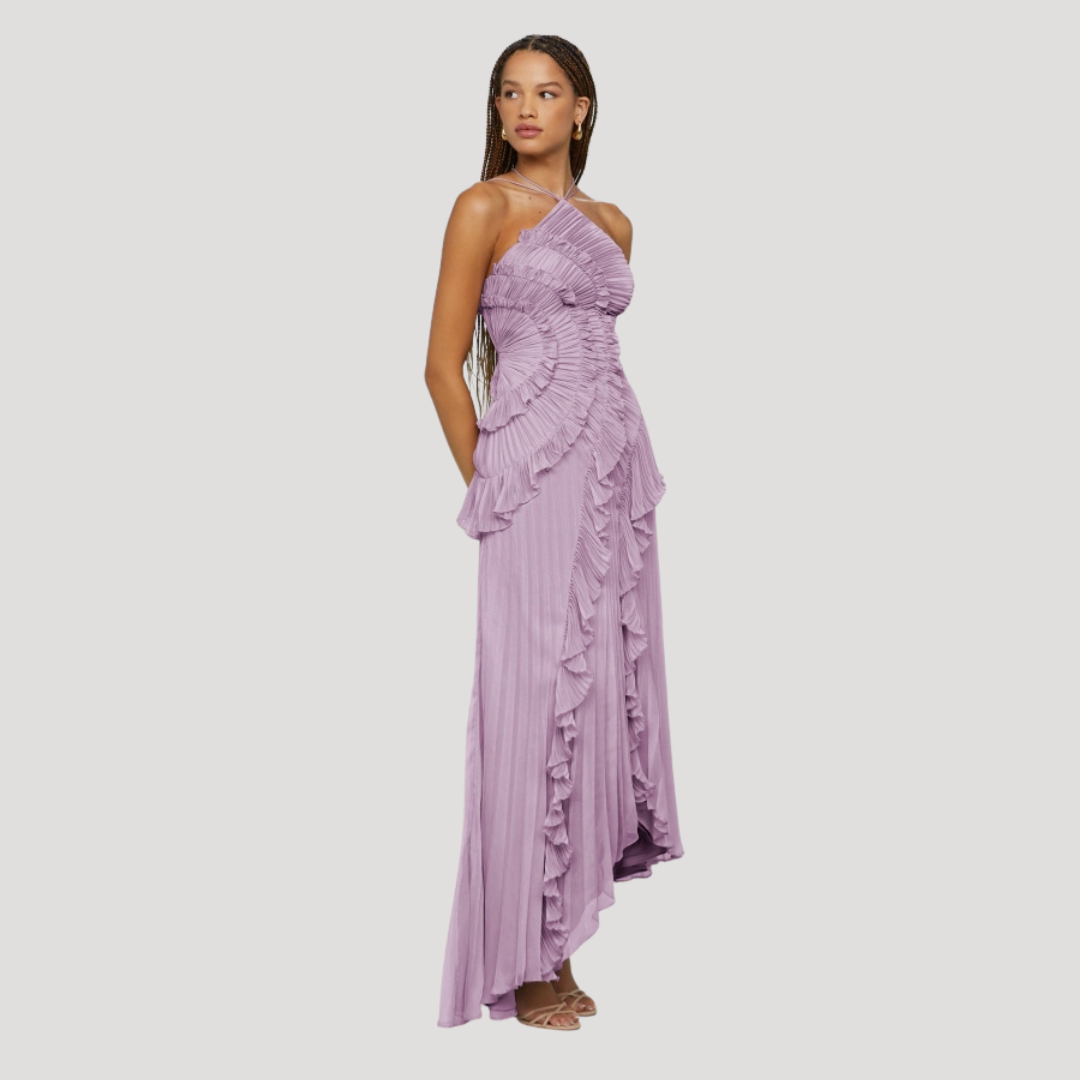 Women’s Elegant Occasion Halter Neck Frill Midi Dress