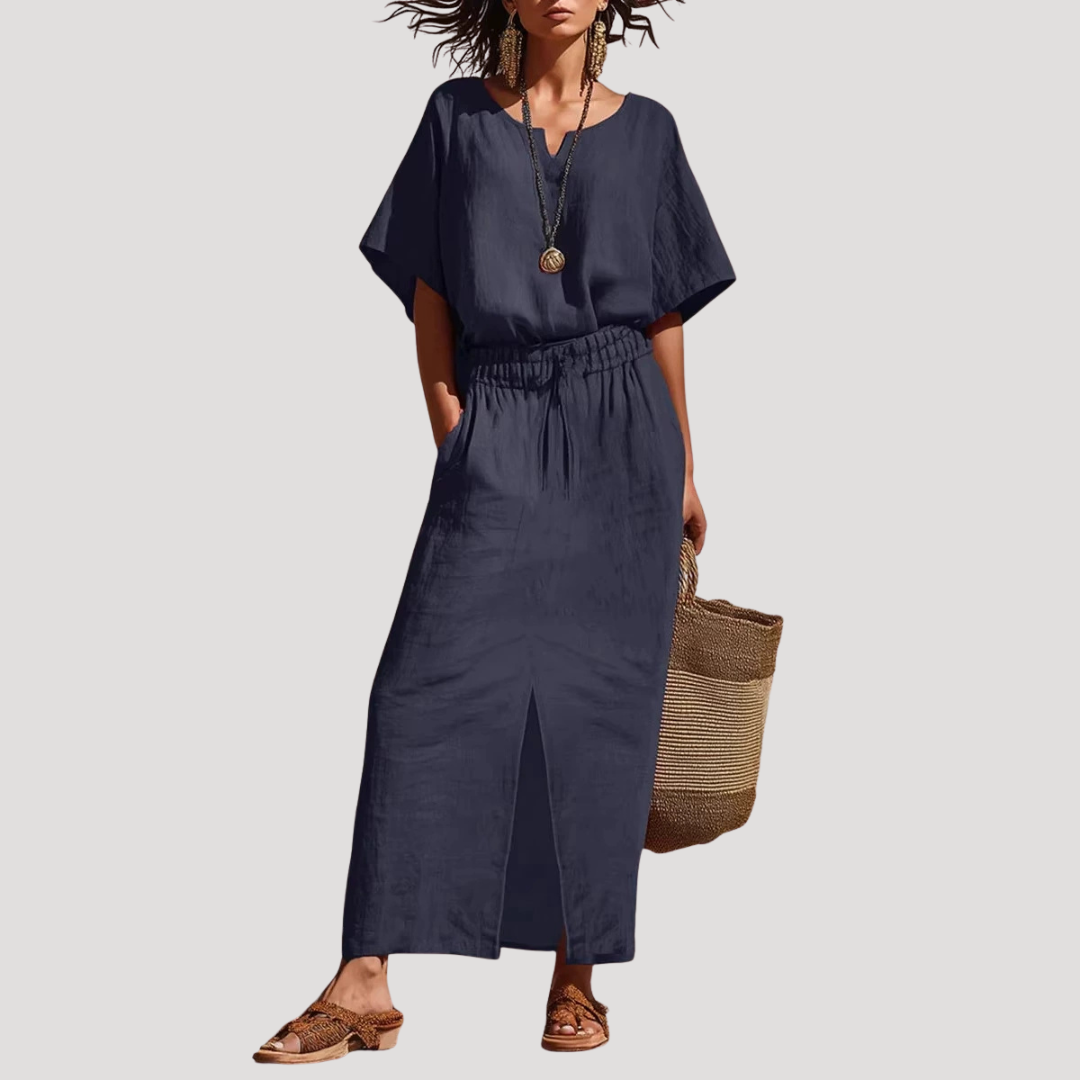 Women’s Summer Comfort Slit Midi Skirt Co Ord Set