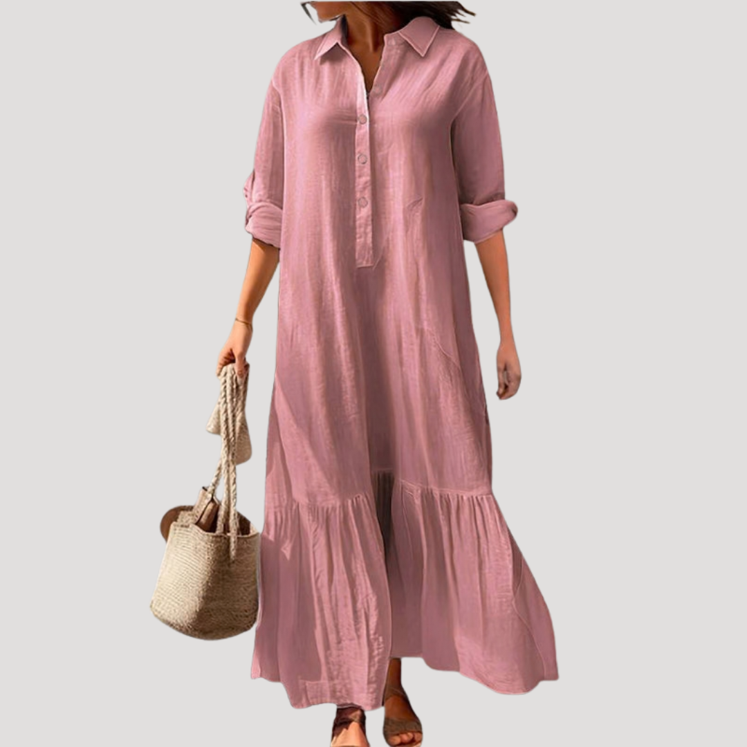Linen Tiered Maxi Shirt Dress