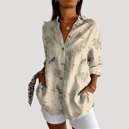 Women’s Summer Floral Print Button Front Blouse