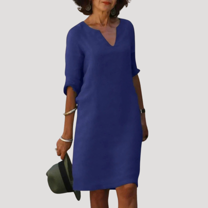 Effortless Shift Day Dress with V-Neck