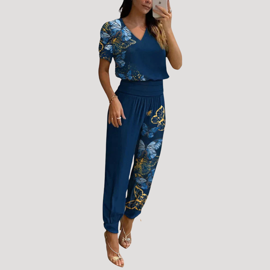 Women’s Chic V-Neck Short Sleeve Co-Ord Set