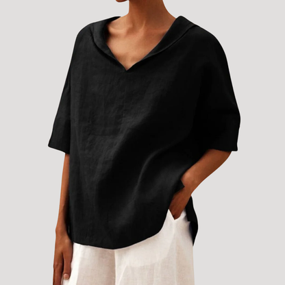 Women's Relaxed Cotton Notch Neck Blouse