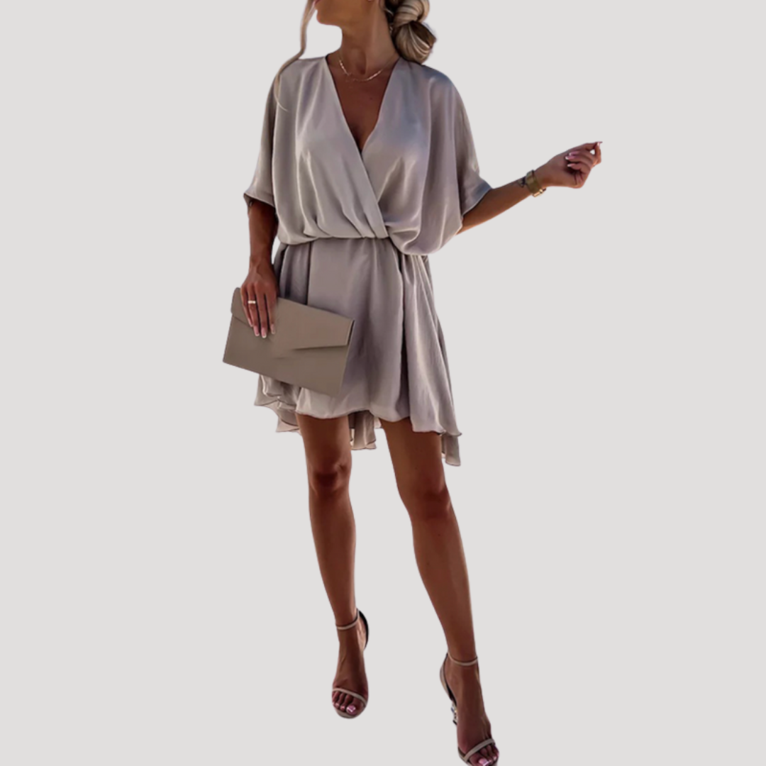 Flowy V-Neck Short Dress for Summer Holidays