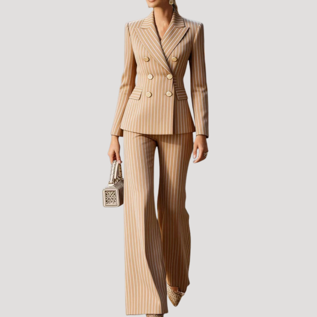 Women’s Double Breasted Elegant Pinstripe Trouser Suit