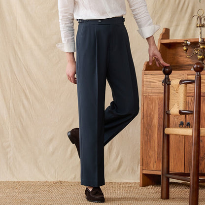 Pleated Straight Leg Trousers in Urban Cotton Blend