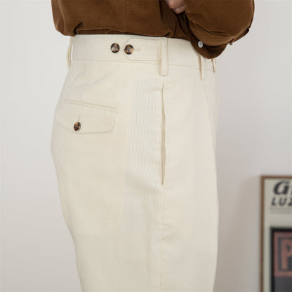 Aspen Cotton Corduroy Straight Pleated Trousers