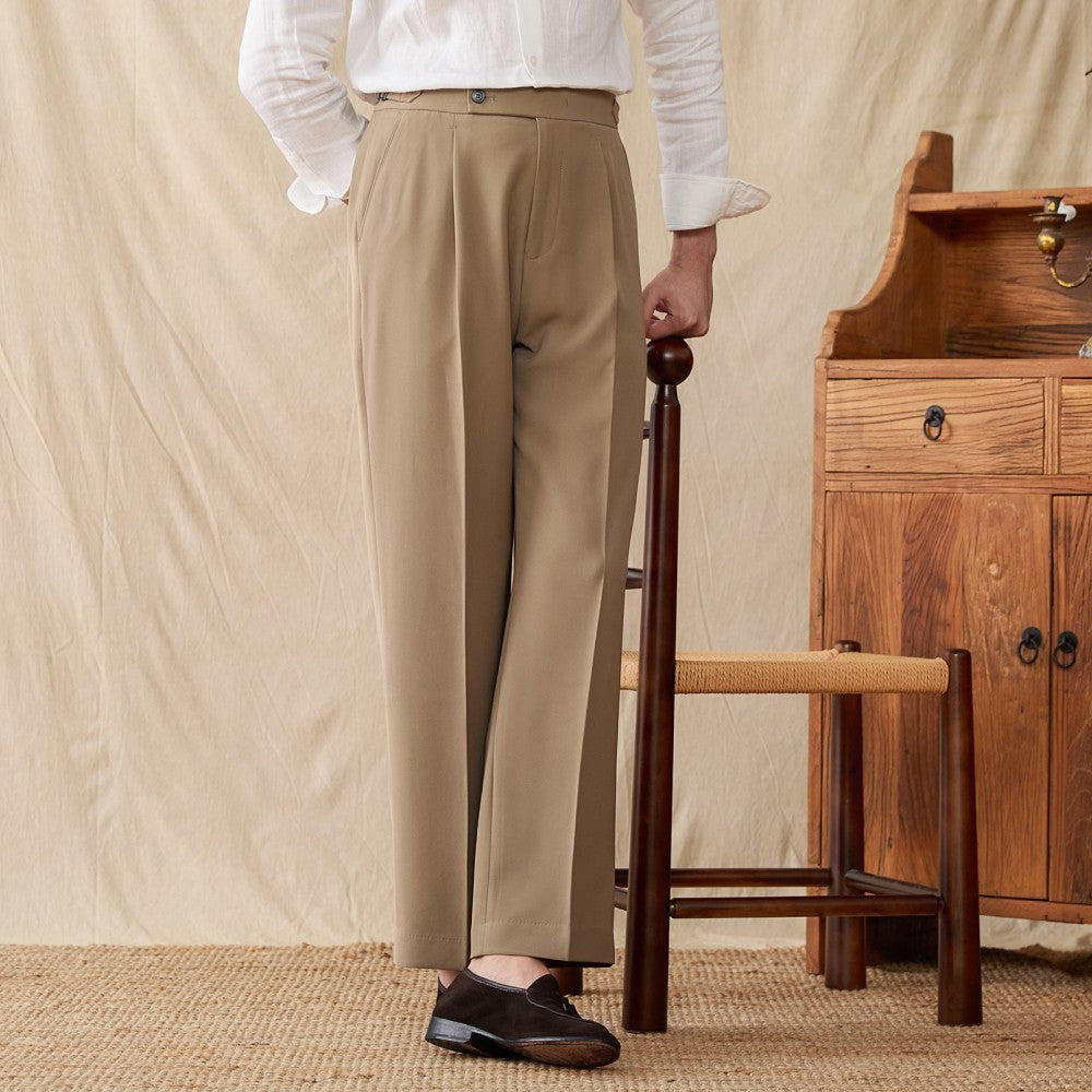 Pleated Straight Leg Trousers in Urban Cotton Blend
