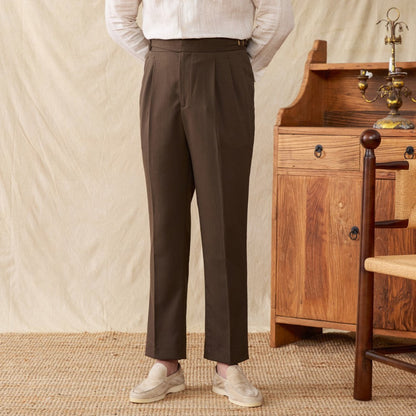 Straight Trousers with Double Pleats in Linen Blend St. Maxime