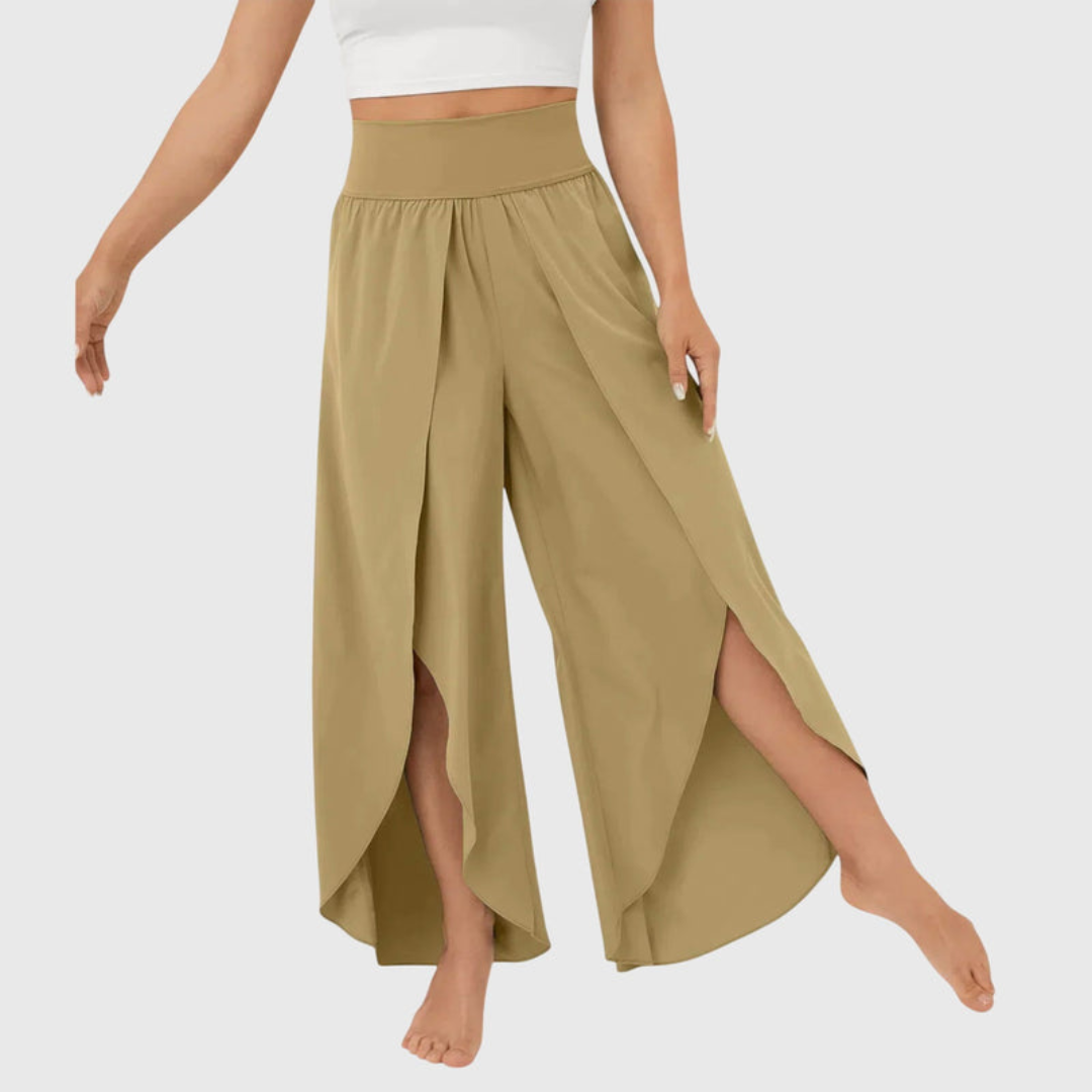 Women’s Elasticated High Waist Wide Leg Split Hem Trousers