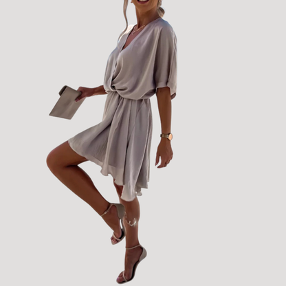 Flowy V-Neck Short Dress for Summer Holidays