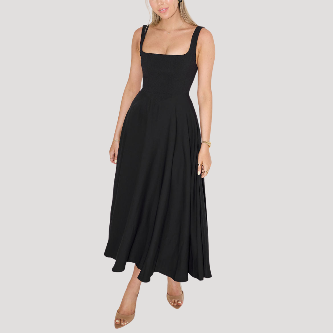 Women’s Elegant Wedding Guest Square Neck Midi Dress