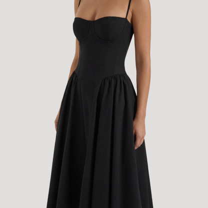 Floral Corset Midi Dress – Fitted Summer Party Dress